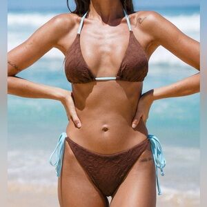 Berlook Coffee Halter Triangle Bikini Top & Tie Bottom